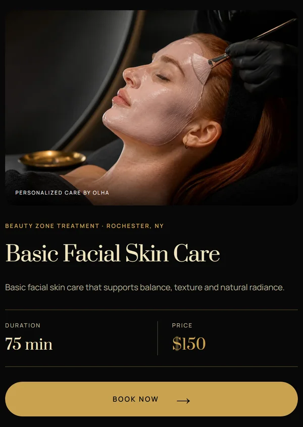 Beauty Zone treatment page: Basic Facial Skin Care