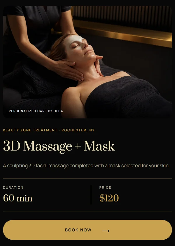 Beauty Zone treatment page: 3D Massage + Mask