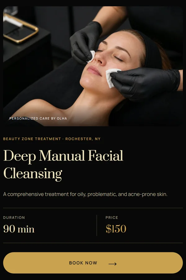 Beauty Zone treatment page: Deep Manual Facial Cleansing