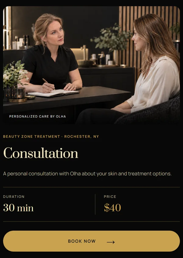 Beauty Zone treatment page: Consultation