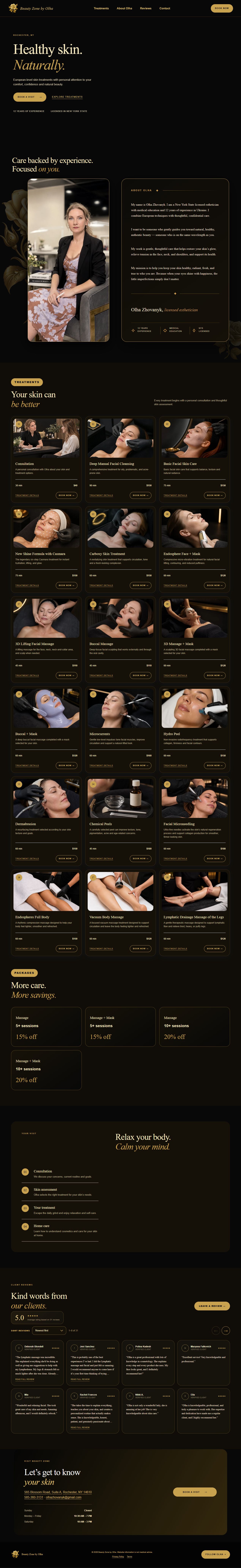 Beauty Zone treatment catalog: facials, device-based treatments and body massage